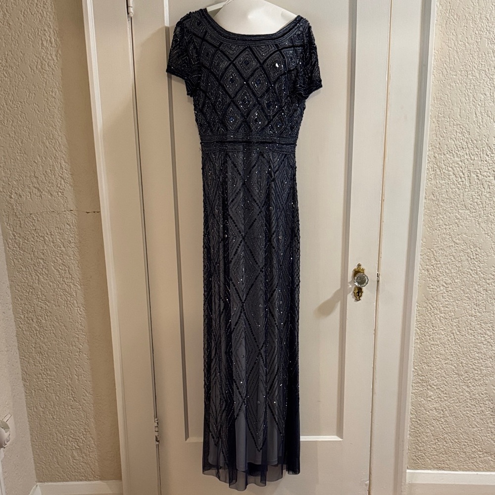 Elegant Navy Beaded Evening Gown